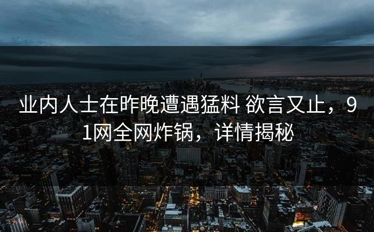 业内人士在昨晚遭遇猛料 欲言又止，91网全网炸锅，详情揭秘